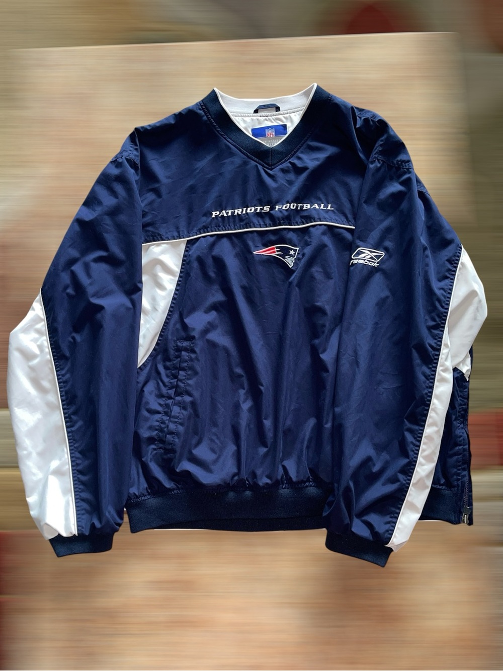 NFL Reebok Navy and White Patriots Windbreaker Pullover - XL